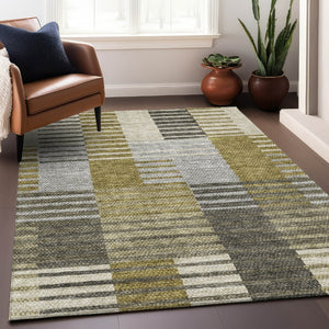 HomeRoots 10' Transitional Striped Area Rug in Brown, Ivory & Gray - Washable, UV-Protected, Pet-Friendly Design 656244