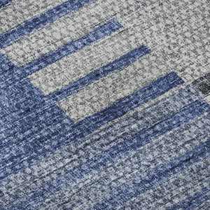 HomeRoots 8' Blue Ivory and Gray Striped Round Rug - Washable, UV Protected, Durable for Indoor & Outdoor Use 656247