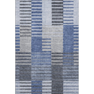 HomeRoots 10' X 14' Blue Ivory Gray Striped Area Rug - Durable, Washable, UV Protected for High-Traffic Homes 656250