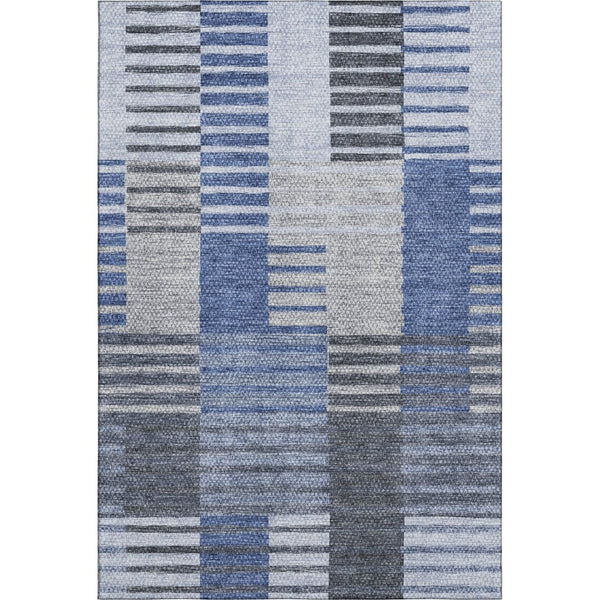 HomeRoots 10' X 14' Blue Ivory Gray Striped Area Rug - Durable, Washable, UV Protected for High-Traffic Homes 656250
