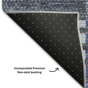 HomeRoots 10' X 14' Blue Ivory Gray Striped Area Rug - Durable, Washable, UV Protected for High-Traffic Homes 656250