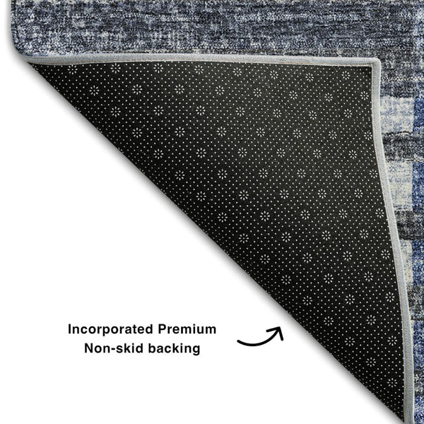 HomeRoots 10' X 14' Blue Ivory Gray Striped Area Rug - Durable, Washable, UV Protected for High-Traffic Homes 656250