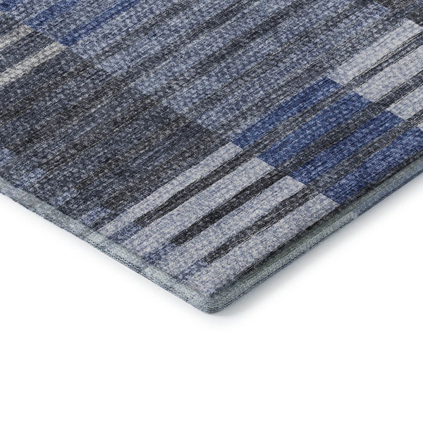 HomeRoots 10' X 14' Blue Ivory Gray Striped Area Rug - Durable, Washable, UV Protected for High-Traffic Homes 656250
