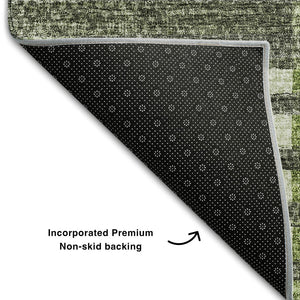 HomeRoots 8' Green Ivory and Gray Striped Washable Round Rug – UV Protected, Stain-Resistant, Soft Polyester! 656253