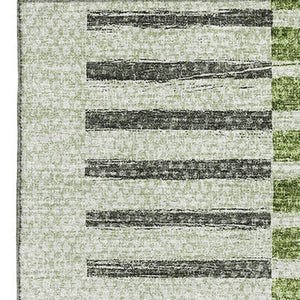 HomeRoots 8' X 10' Washable Green, Ivory & Gray Striped Area Rug with UV Protection for High-Traffic Spaces 656254