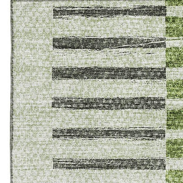 HomeRoots 8' X 10' Washable Green, Ivory & Gray Striped Area Rug with UV Protection for High-Traffic Spaces 656254