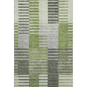HomeRoots 8' X 10' Washable Green, Ivory & Gray Striped Area Rug with UV Protection for High-Traffic Spaces 656254