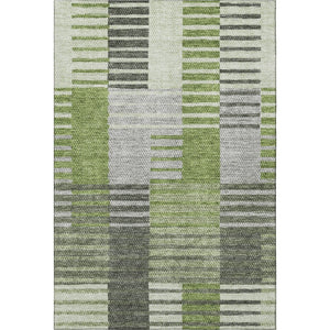 HomeRoots 8' X 10' Washable Green, Ivory & Gray Striped Area Rug with UV Protection for High-Traffic Spaces 656254