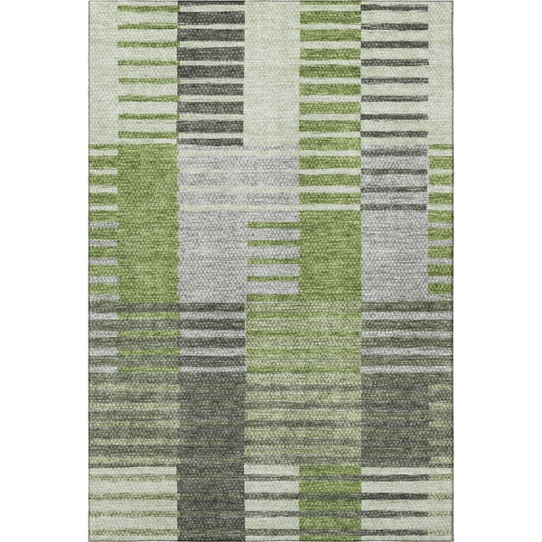 HomeRoots 8' X 10' Washable Green, Ivory & Gray Striped Area Rug with UV Protection for High-Traffic Spaces 656254