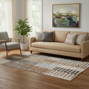 HomeRoots 5' X 8' Washable Rust Ivory and Gray Striped Area Rug with UV Protection for Family-Friendly Living 656258