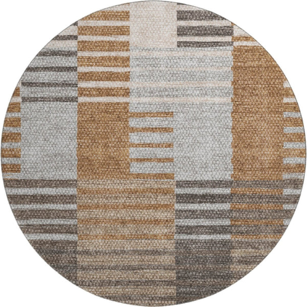 HomeRoots 8' Washable Round Rug in Rust, Ivory & Gray - UV Protected, Stain-Resistant, Perfect for Family Spaces 656259