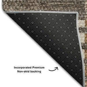 HomeRoots 8' Washable Round Rug in Rust, Ivory & Gray - UV Protected, Stain-Resistant, Perfect for Family Spaces 656259