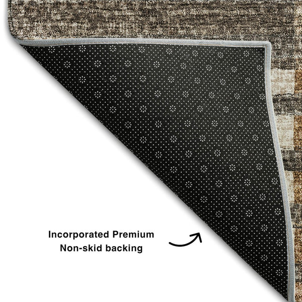 HomeRoots 8' Washable Round Rug in Rust, Ivory & Gray - UV Protected, Stain-Resistant, Perfect for Family Spaces 656259