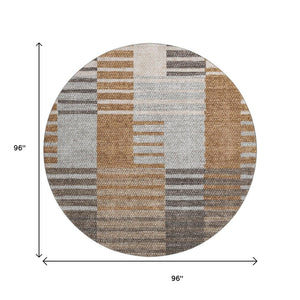 HomeRoots 8' Washable Round Rug in Rust, Ivory & Gray - UV Protected, Stain-Resistant, Perfect for Family Spaces 656259