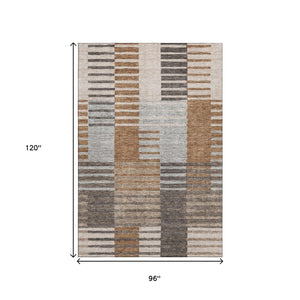 HomeRoots 8' X 10' Washable Striped Area Rug in Rust, Ivory, and Gray – UV Protected, Durable, Easy-Care Design 656260