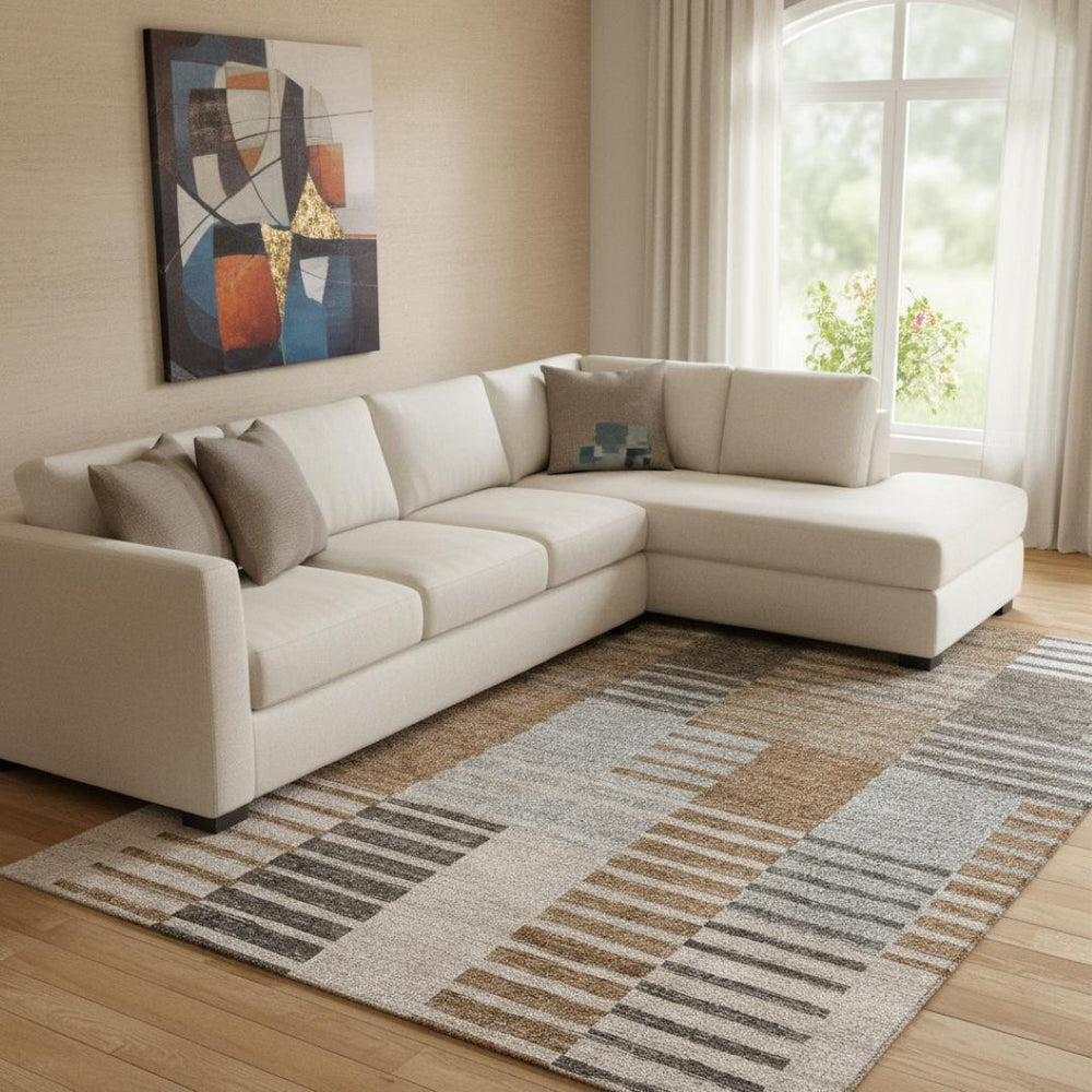HomeRoots 8' X 10' Washable Striped Area Rug in Rust, Ivory, and Gray – UV Protected, Durable, Easy-Care Design 656260