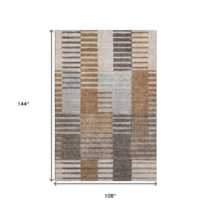 HomeRoots 9' X 12' Striped Area Rug in Rust, Ivory & Gray - Washable, UV Resistant, Pet-Friendly Durability! 656261