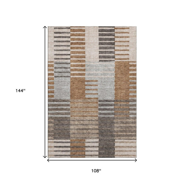 HomeRoots 9' X 12' Striped Area Rug in Rust, Ivory & Gray - Washable, UV Resistant, Pet-Friendly Durability! 656261
