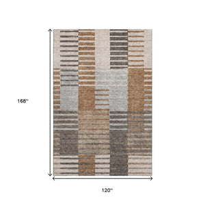 HomeRoots 10' X 14' Washable Rust Ivory Gray Striped Area Rug - UV Protected, Durable, Stylish for High Traffic Spaces 656262