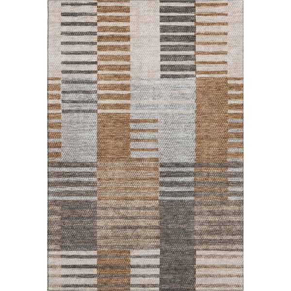 HomeRoots 10' X 14' Washable Rust Ivory Gray Striped Area Rug - UV Protected, Durable, Stylish for High Traffic Spaces 656262