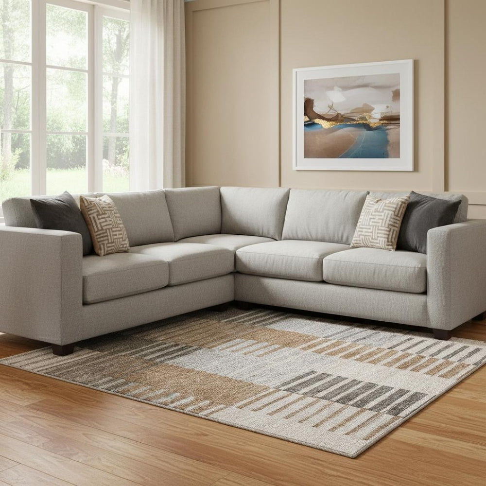HomeRoots 10' X 14' Washable Rust Ivory Gray Striped Area Rug - UV Protected, Durable, Stylish for High Traffic Spaces 656262