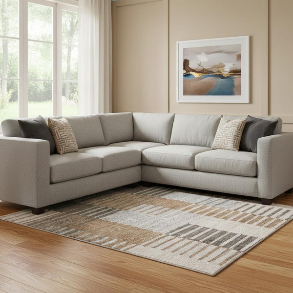 HomeRoots 10' X 14' Washable Rust Ivory Gray Striped Area Rug - UV Protected, Durable, Stylish for High Traffic Spaces 656262