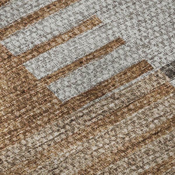 HomeRoots 10' X 14' Washable Rust Ivory Gray Striped Area Rug - UV Protected, Durable, Stylish for High Traffic Spaces 656262