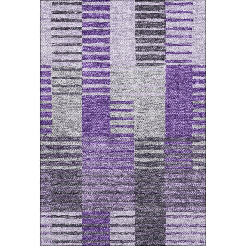 HomeRoots 5' X 8' Stylish Purple, Ivory & Gray Striped Washable Area Rug with UV Protection for Any Space 656264