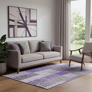 HomeRoots 5' X 8' Stylish Purple, Ivory & Gray Striped Washable Area Rug with UV Protection for Any Space 656264