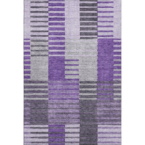 HomeRoots 9' X 12' Washable Striped Area Rug in Purple, Ivory & Gray - Stain Resistant, UV Protected, Durable Design 656267