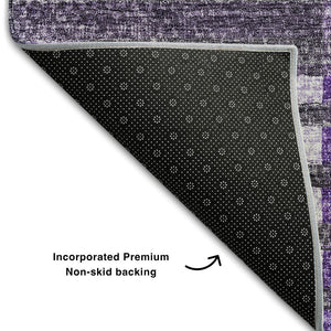 HomeRoots 9' X 12' Washable Striped Area Rug in Purple, Ivory & Gray - Stain Resistant, UV Protected, Durable Design 656267