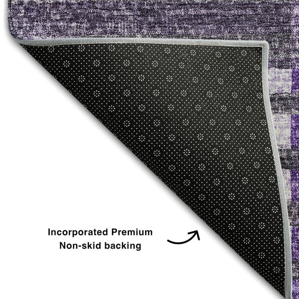 HomeRoots 9' X 12' Washable Striped Area Rug in Purple, Ivory & Gray - Stain Resistant, UV Protected, Durable Design 656267