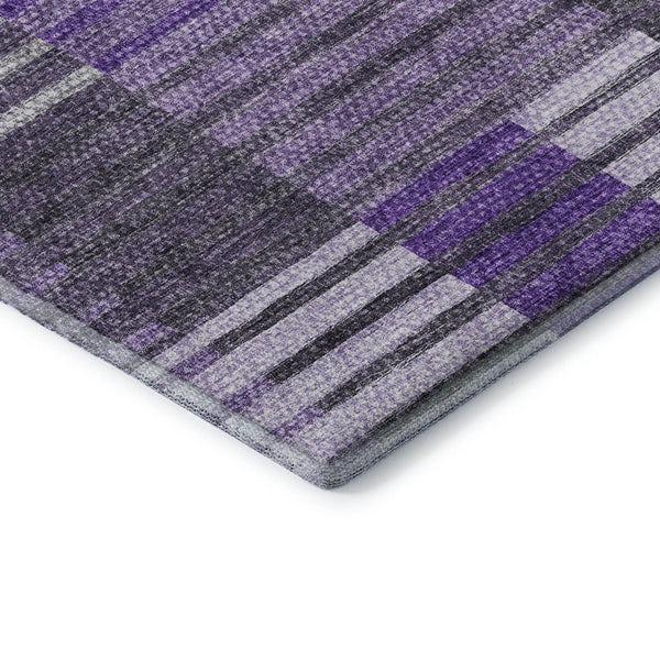 HomeRoots 9' X 12' Washable Striped Area Rug in Purple, Ivory & Gray - Stain Resistant, UV Protected, Durable Design 656267