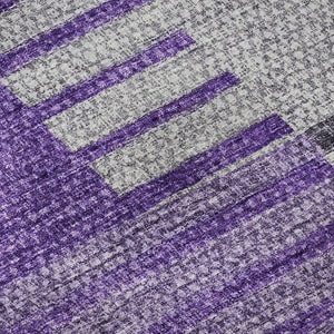 HomeRoots 9' X 12' Washable Striped Area Rug in Purple, Ivory & Gray - Stain Resistant, UV Protected, Durable Design 656267