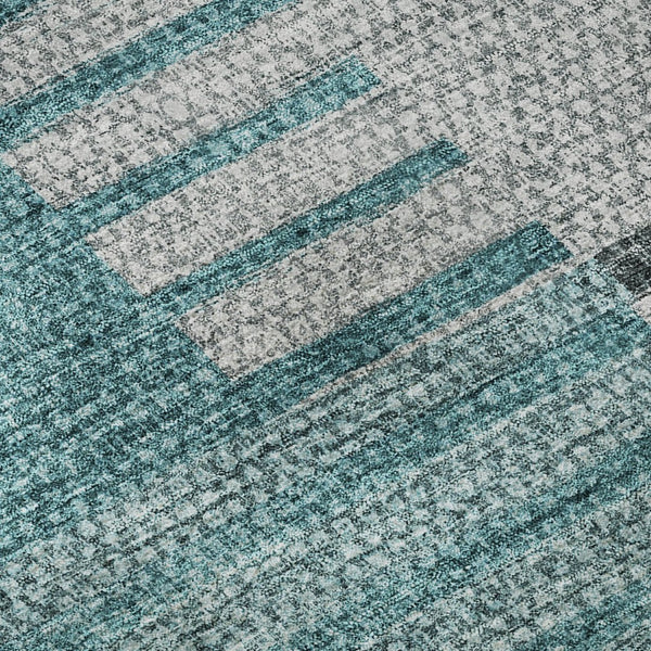 HomeRoots 8' Teal Ivory and Gray Striped Washable Round Rug - Durable, Stain-Resistant with UV Protection! 656271