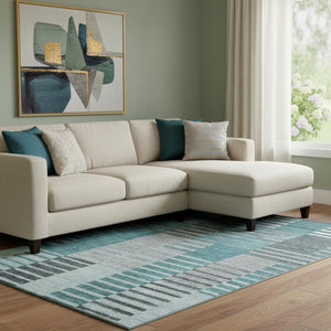 HomeRoots 9' X 12' Striped Teal Ivory Gray Washable Area Rug with UV Protection for Indoor-Outdoor Spaces 656273