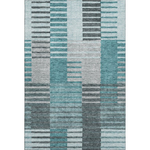 HomeRoots 10' X 14' Teal Ivory Gray Striped Area Rug - Durable, Stain Resistant, UV Protected for Modern Homes 656274