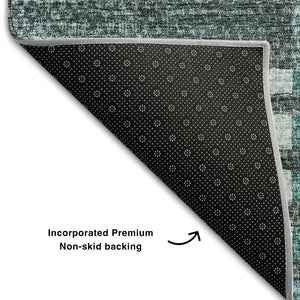 HomeRoots 10' X 14' Teal Ivory Gray Striped Area Rug - Durable, Stain Resistant, UV Protected for Modern Homes 656274