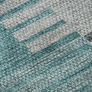 HomeRoots 10' X 14' Teal Ivory Gray Striped Area Rug - Durable, Stain Resistant, UV Protected for Modern Homes 656274