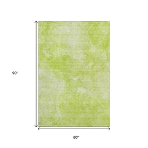 HomeRoots 5' X 8' Artichoke Green Abstract Area Rug – Durable, Washable, UV Protected for High-Traffic Spaces! 656276