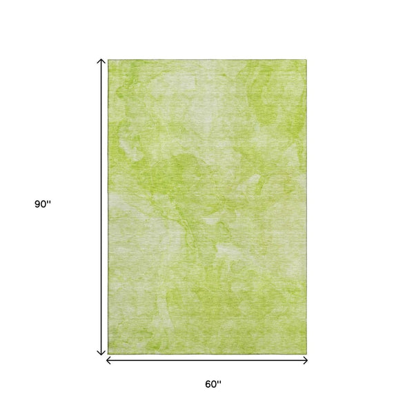 HomeRoots 5' X 8' Artichoke Green Abstract Area Rug – Durable, Washable, UV Protected for High-Traffic Spaces! 656276