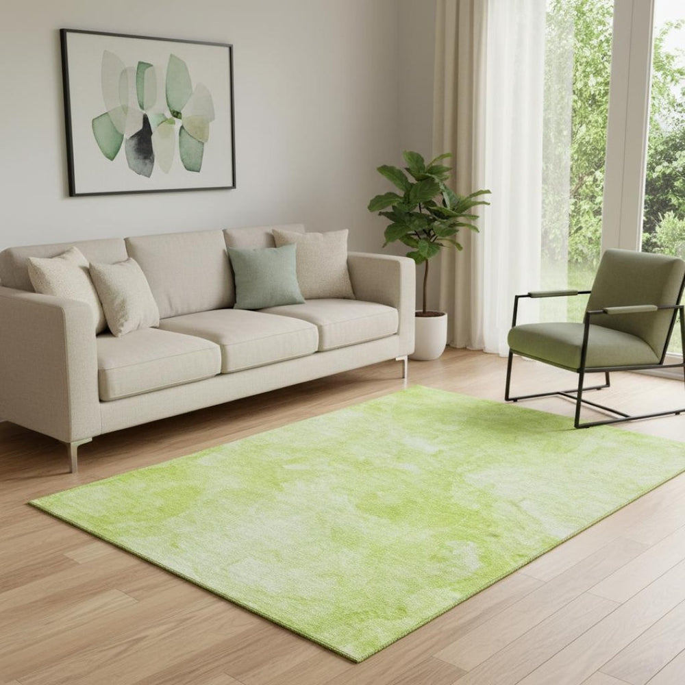 HomeRoots 5' X 8' Artichoke Green Abstract Area Rug – Durable, Washable, UV Protected for High-Traffic Spaces! 656276