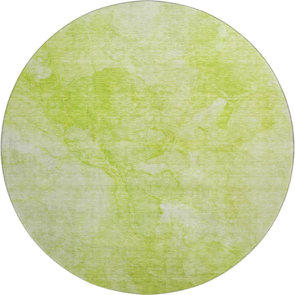 HomeRoots 8' Artichoke Green & Ivory Abstract Washable Round Rug - UV Protected, Stain-Resistant, Durable Design 656277