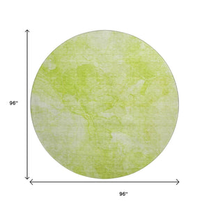 HomeRoots 8' Artichoke Green & Ivory Abstract Washable Round Rug - UV Protected, Stain-Resistant, Durable Design 656277