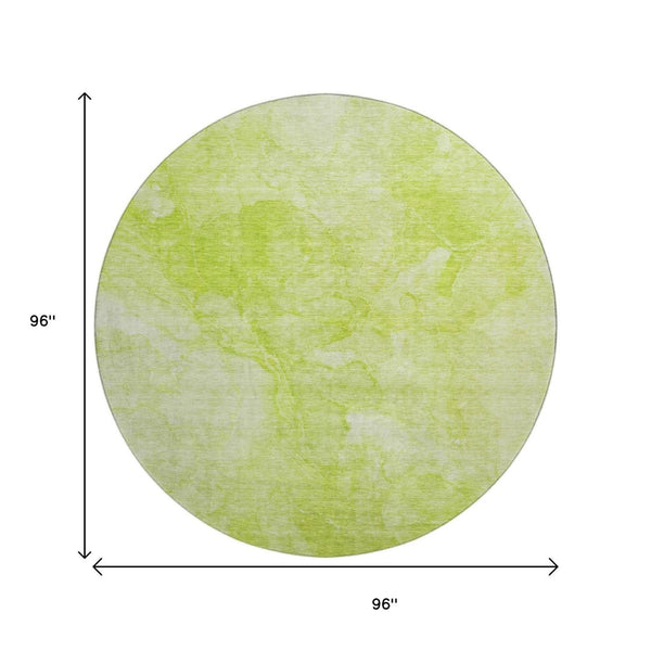HomeRoots 8' Artichoke Green & Ivory Abstract Washable Round Rug - UV Protected, Stain-Resistant, Durable Design 656277