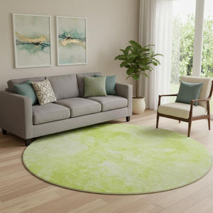 HomeRoots 8' Artichoke Green & Ivory Abstract Washable Round Rug - UV Protected, Stain-Resistant, Durable Design 656277