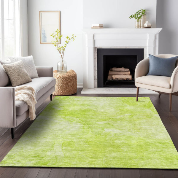 HomeRoots 8' X 10' Artichoke Green and Ivory Abstract Area Rug – Washable, UV Protected, Stylish & Durable! 656278
