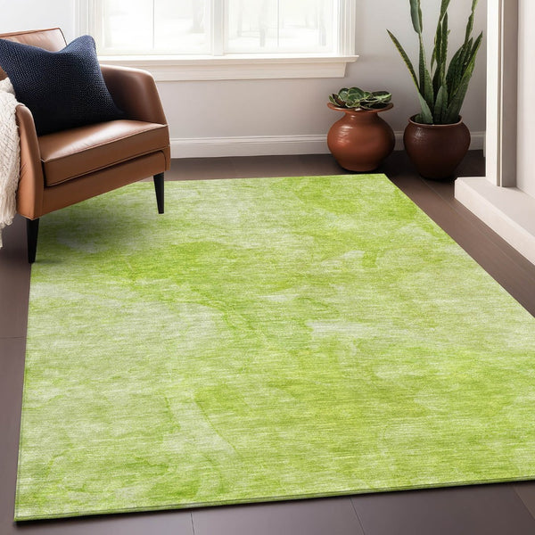 HomeRoots 8' X 10' Artichoke Green and Ivory Abstract Area Rug – Washable, UV Protected, Stylish & Durable! 656278