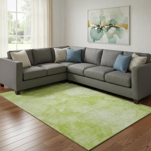HomeRoots 9' X 12' Artichoke Green Abstract Washable Area Rug - Durable, UV Protected, Stain-Resistant Design! 656279