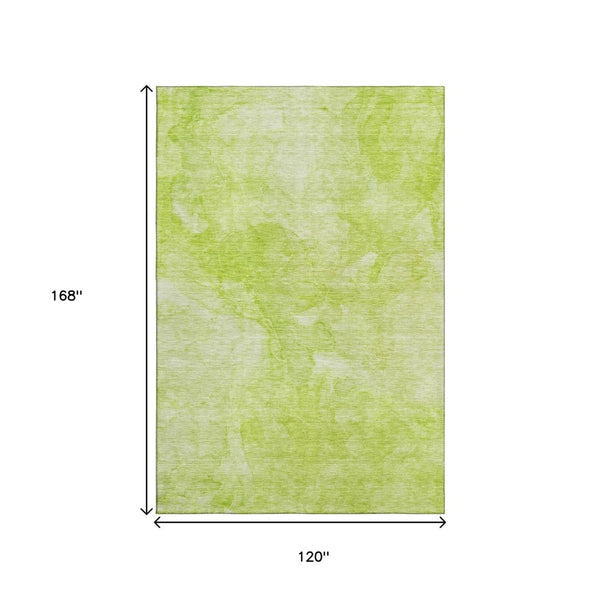 HomeRoots 10' Artichoke Green & Ivory Abstract Washable Area Rug - Durable, UV-Protected, Modern Design for Homes 656280